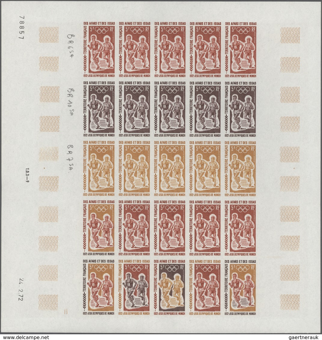 Afar Und Issa: 1969/1977, IMPERFORATE COLOUR PROOFS, MNH Collection Of 52 Complete Sheets (=1.200 Pr - Otros & Sin Clasificación