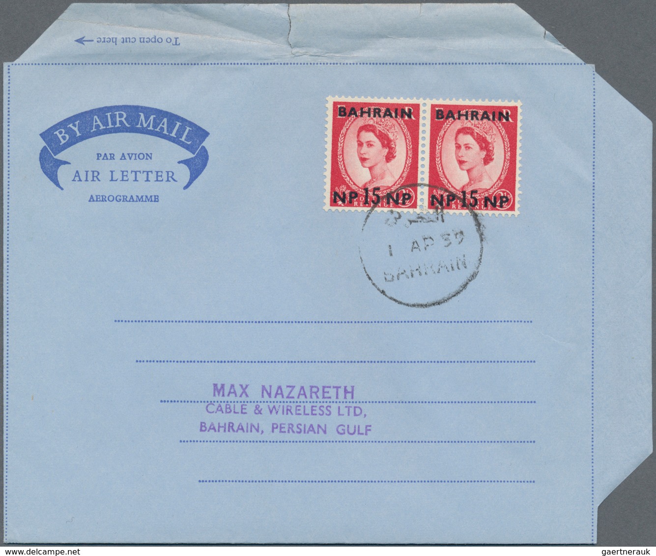 Bahrain: 1949/74 (ca.), Airletters: Privately Franked Forms (3) W. KGVI At The 6 A. Rate To USA Resp - Bahrain (1965-...)