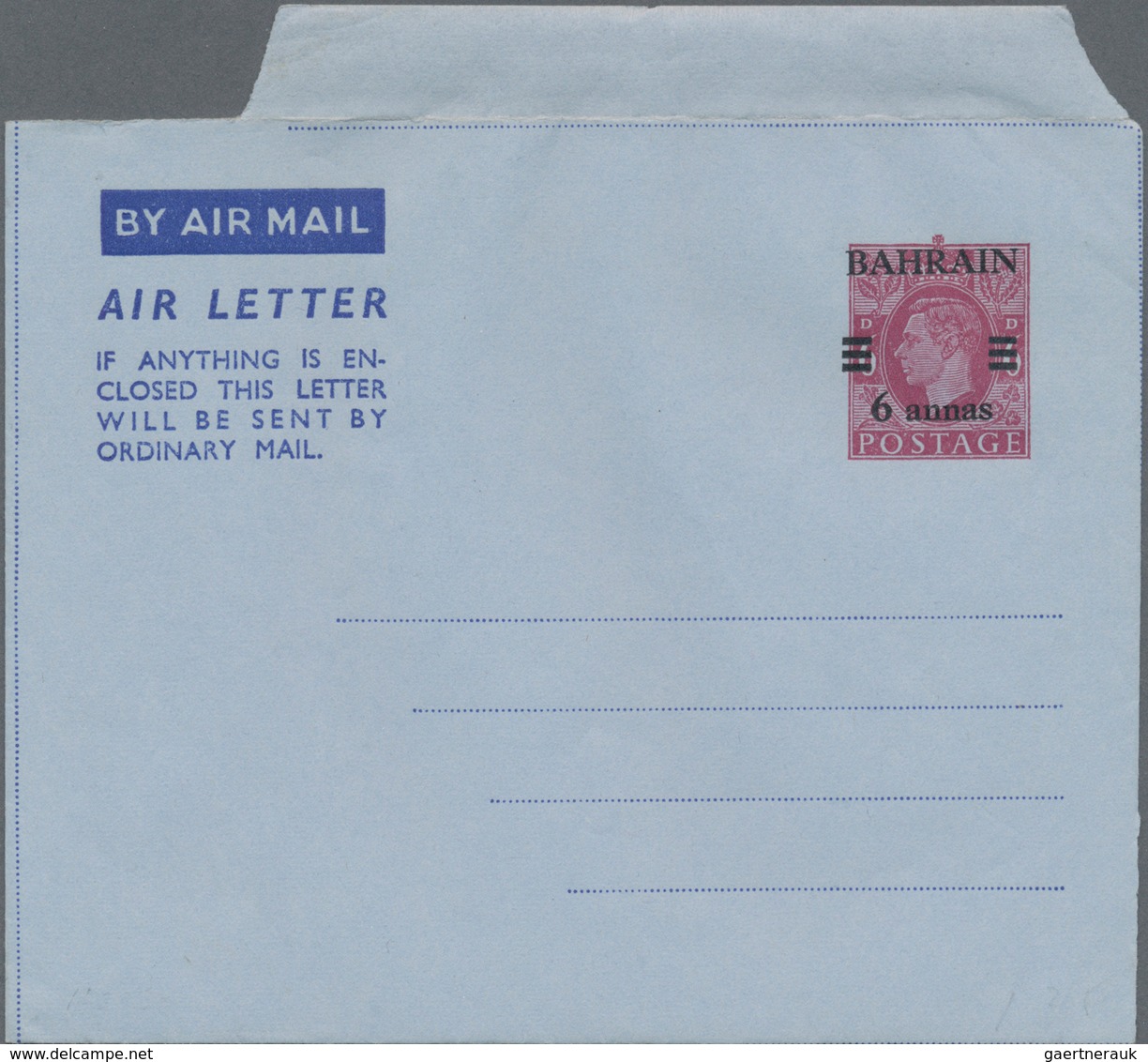 Bahrain: 1949/74 (ca.), Airletters: Privately Franked Forms (3) W. KGVI At The 6 A. Rate To USA Resp - Bahrain (1965-...)