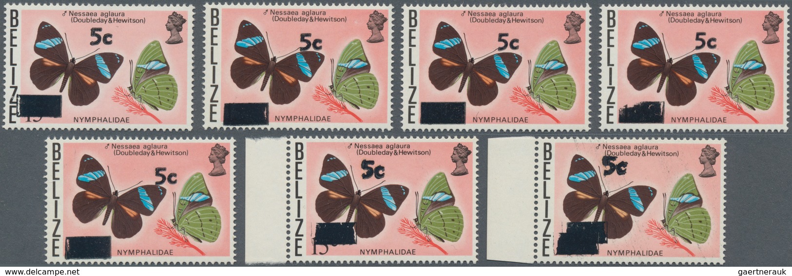 Belize: 1977/1983, MNH Specialised Assortment Of Eight Stamps: 1977 5c. On 15c. "Butterflies" (Miche - Belize (1973-...)