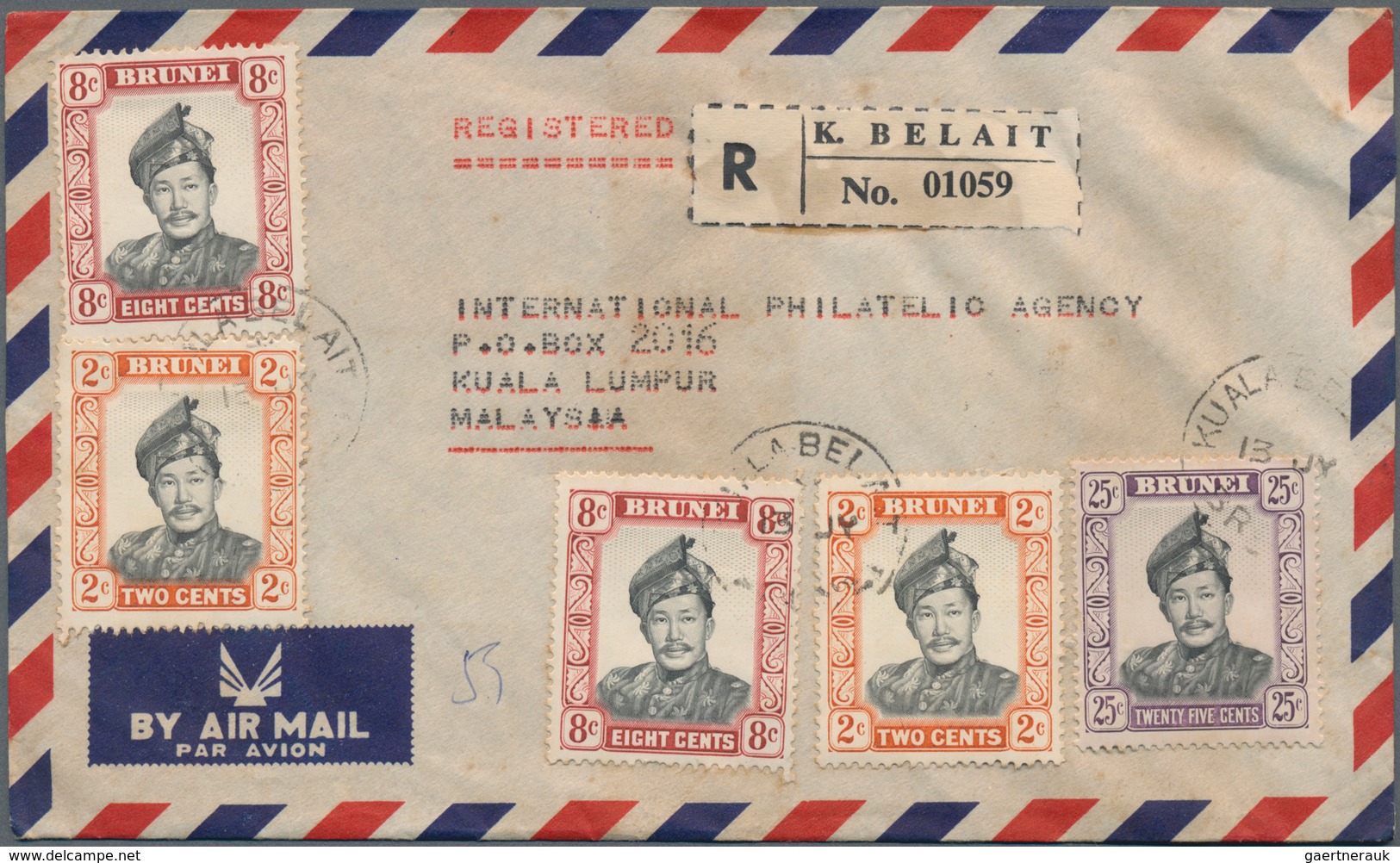 Brunei: 1946/73, foreign covers (24 inc. 8 registered) to England, Malaysia and Singapore inc. two 1