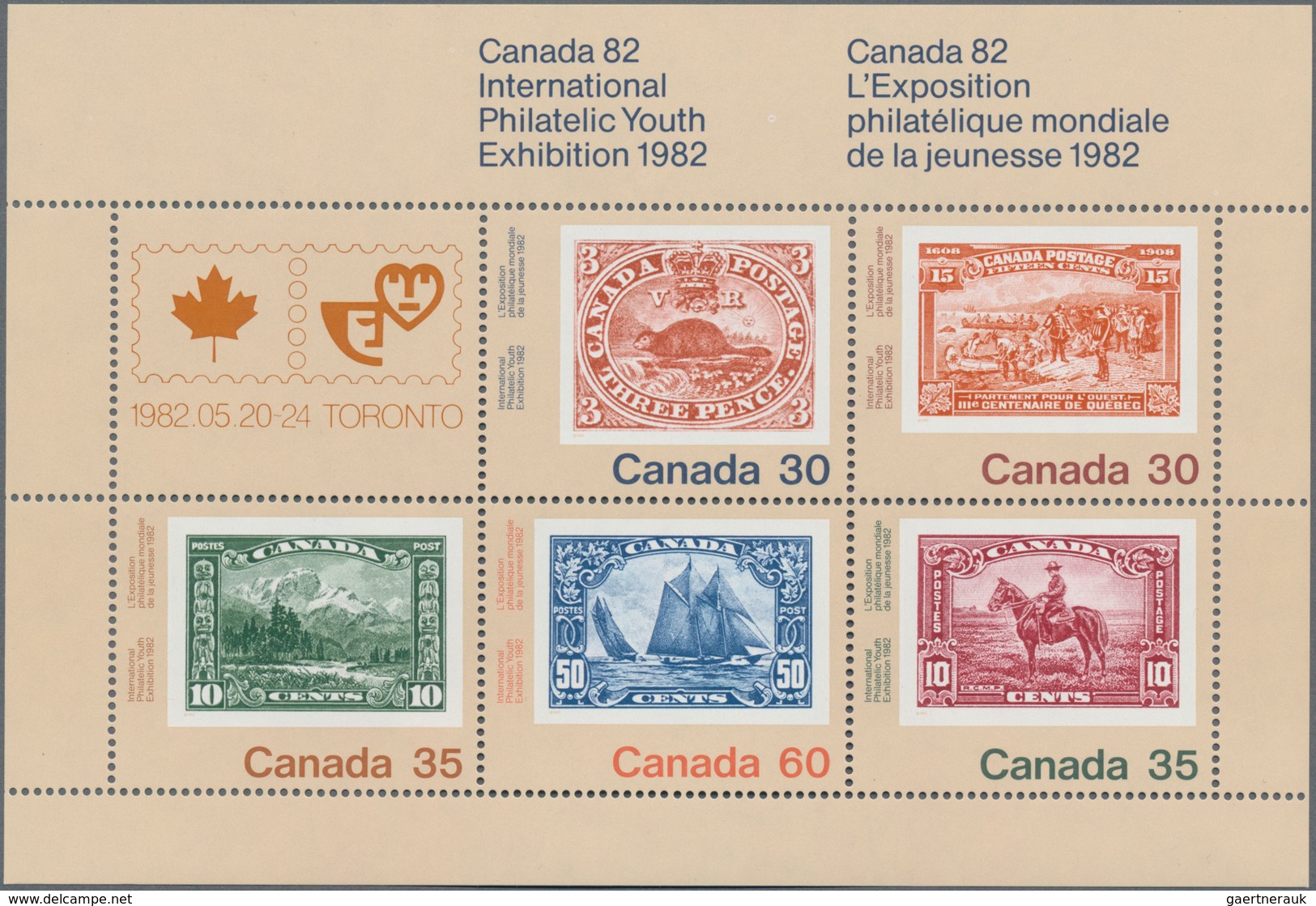 Canada: 1982, International Philatelic Youth Exhibition, Michel No. 822 (150), 823 (175), 824 (225), - Sammlungen