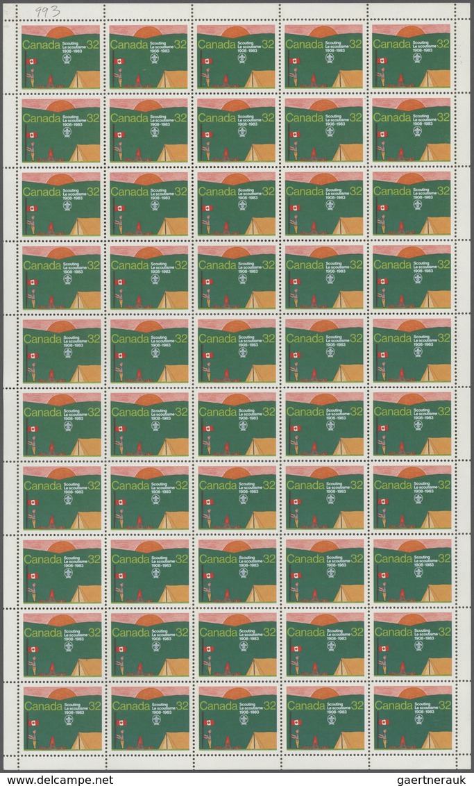 Canada: 1983, Scouts, Michel No.887 In Full Sheets (folded) And Corner Blocks. In Total 1750 Stamps - Sammlungen