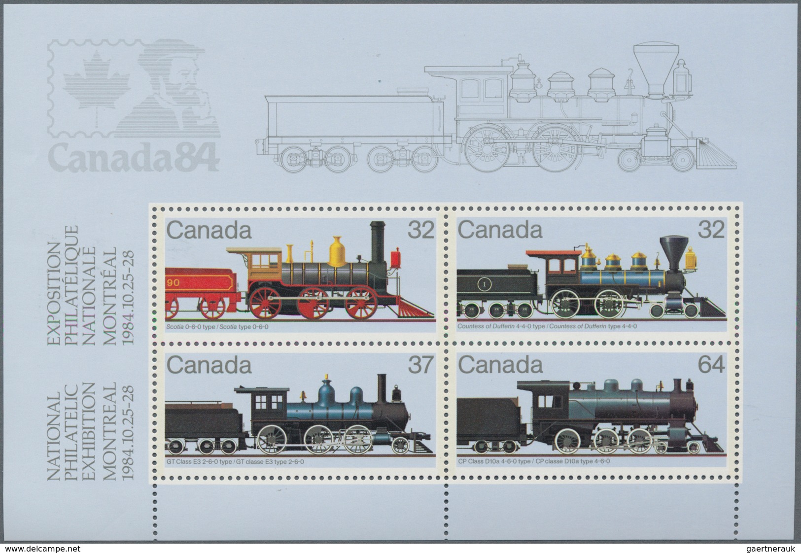 Canada: 1984, Trains, Michel No. 935/938, Bl.3, 3246 Copies Of This Souvenir Sheet Mint Never Hinged - Sammlungen