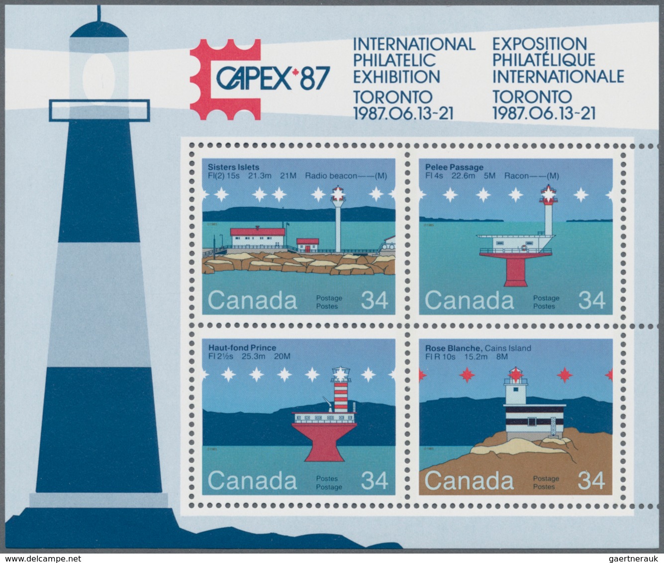 Canada: 1985, Lighthouses / CAPEX 87, Michel No. 972/975, Bl.4, 400 Copies Of This Souvenir Sheet Mi - Verzamelingen