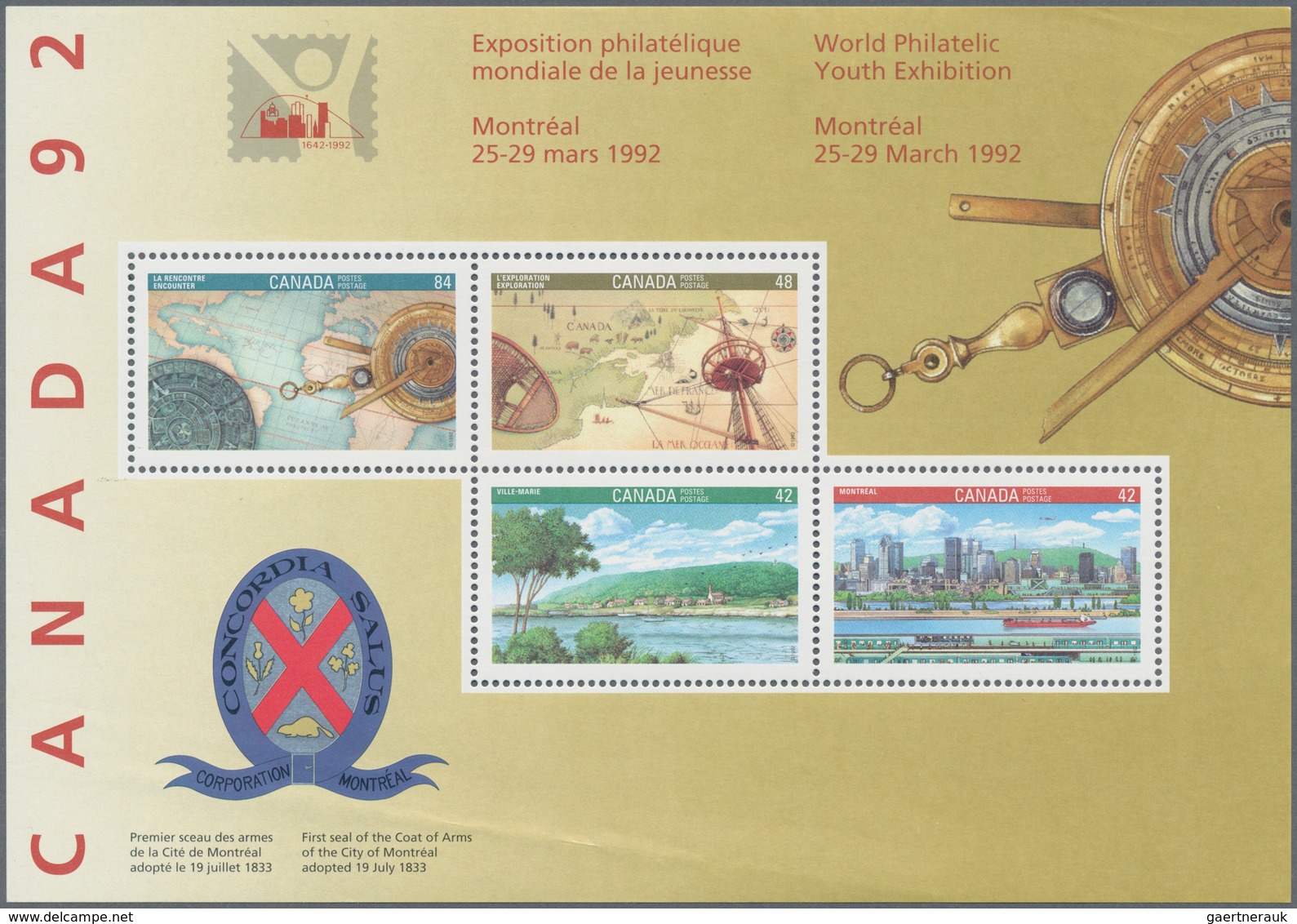 Canada: 1992, Worls Philatelic Youth Exhibition, Michel No. 1679/1289, Bl. 8, 300 Copies Mint Never - Collections