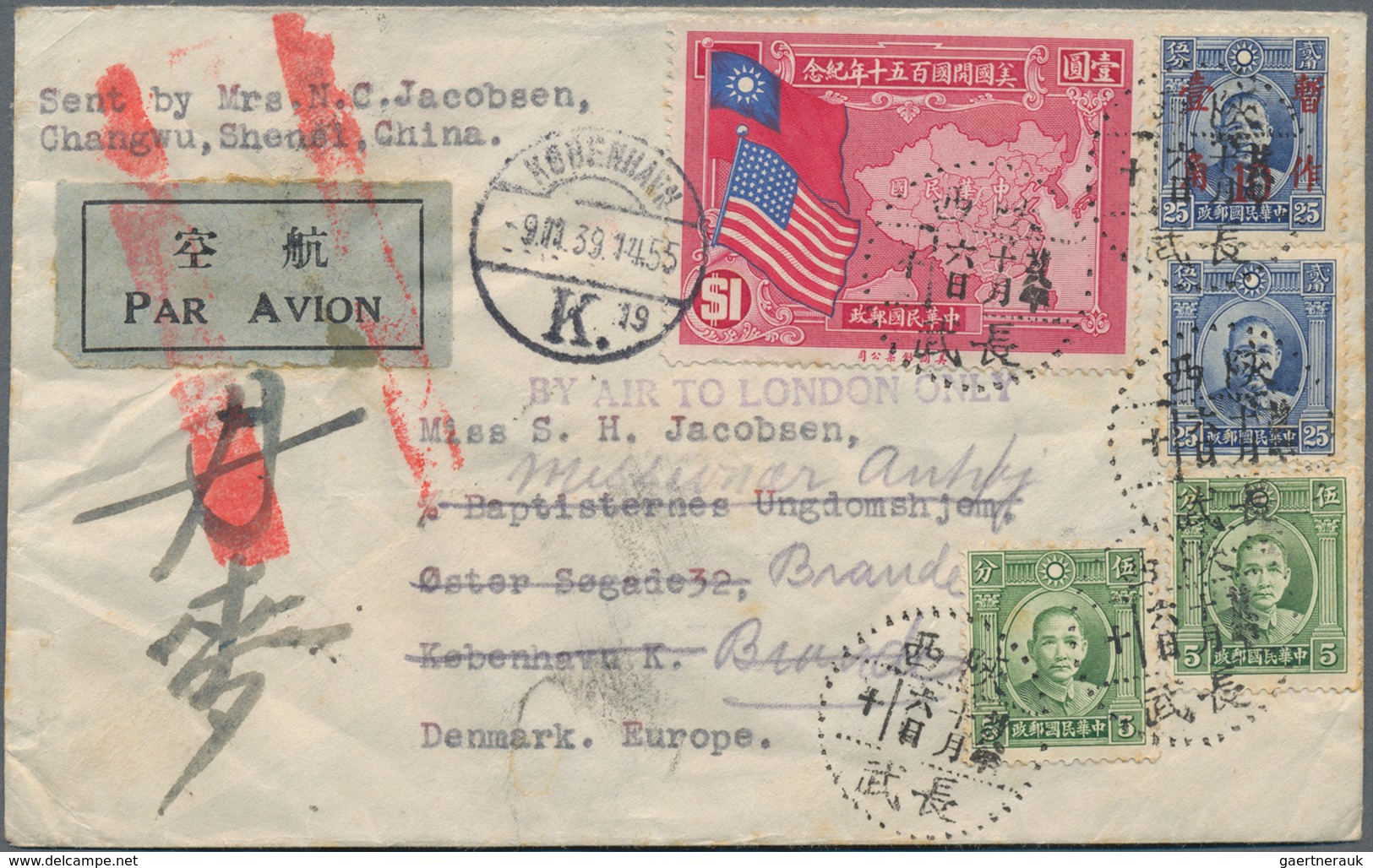 China: 1939/1944, Attractive Group Of 9 Censor Covers, Mostly Airmail To Europe Or USA, Comprising V - Other & Unclassified