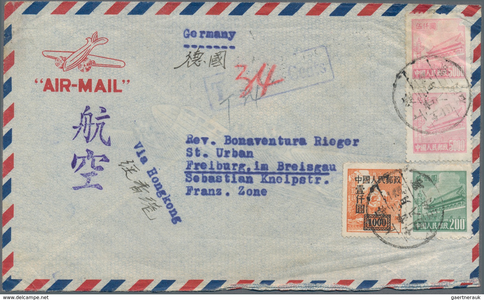 China - Volksrepublik: 1950, Tien An Men Covers (12): Air Mail To Germany (4) Inc. One Taxed, Used I - Andere & Zonder Classificatie