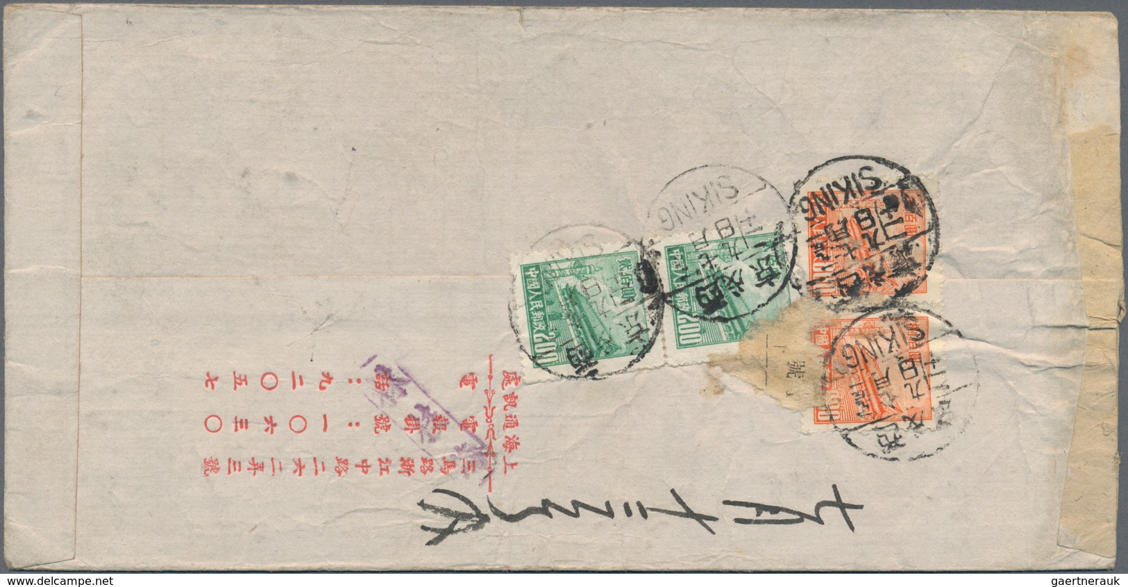 China - Volksrepublik: 1950, Tien An Men covers (12): air mail to Germany (4) inc. one taxed, used i