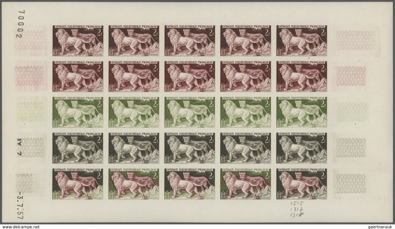 Französisch-Äquatorialafrika: 1951/1957, IMPERFORATE COLOUR PROOFS, MNH Collection Of 18 Complete Sh - Brieven En Documenten