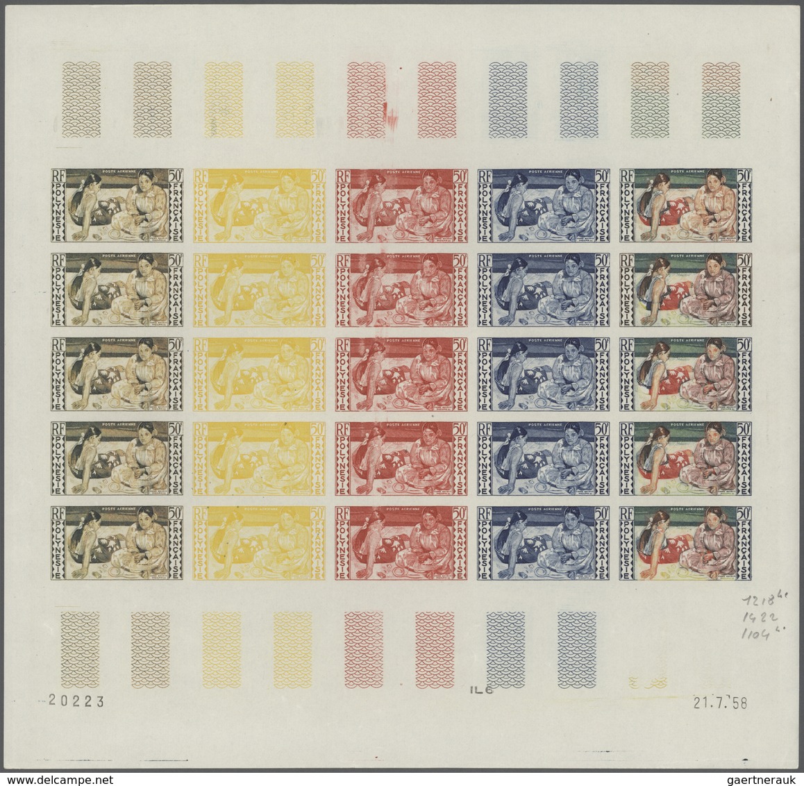 Französisch-Polynesien: 1958/1978, IMPERFORATE COLOUR PROOFS, MNH Collection Of 28 Complete Sheets ( - Ongebruikt