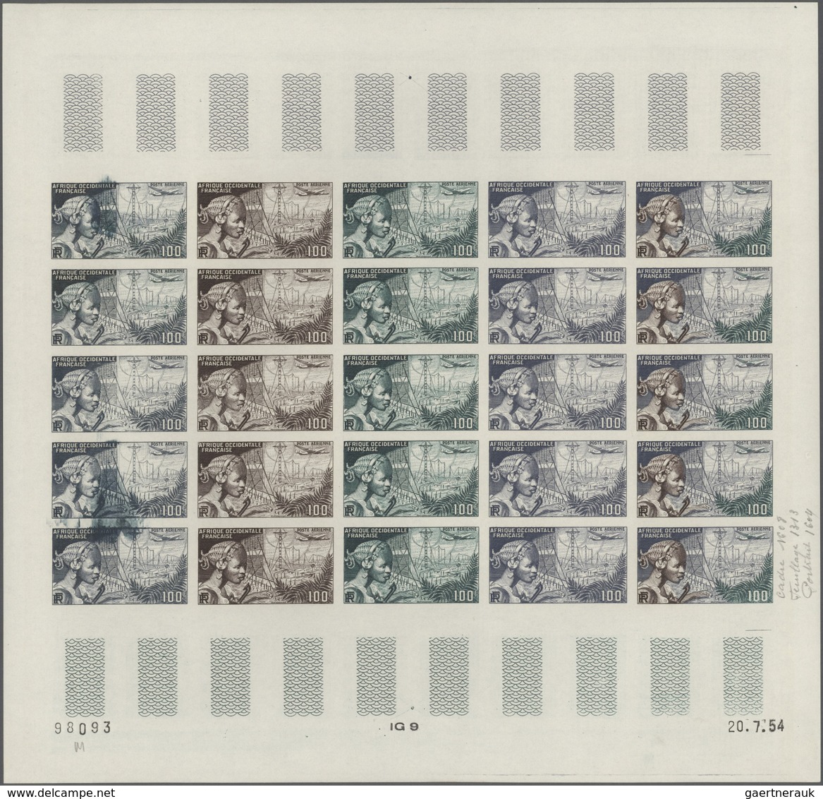 Französisch-Westafrika: 1954/1958, IMPERFORATE COLOUR PROOFS, MNH Assortment Of Ten Complete Sheets - Andere & Zonder Classificatie