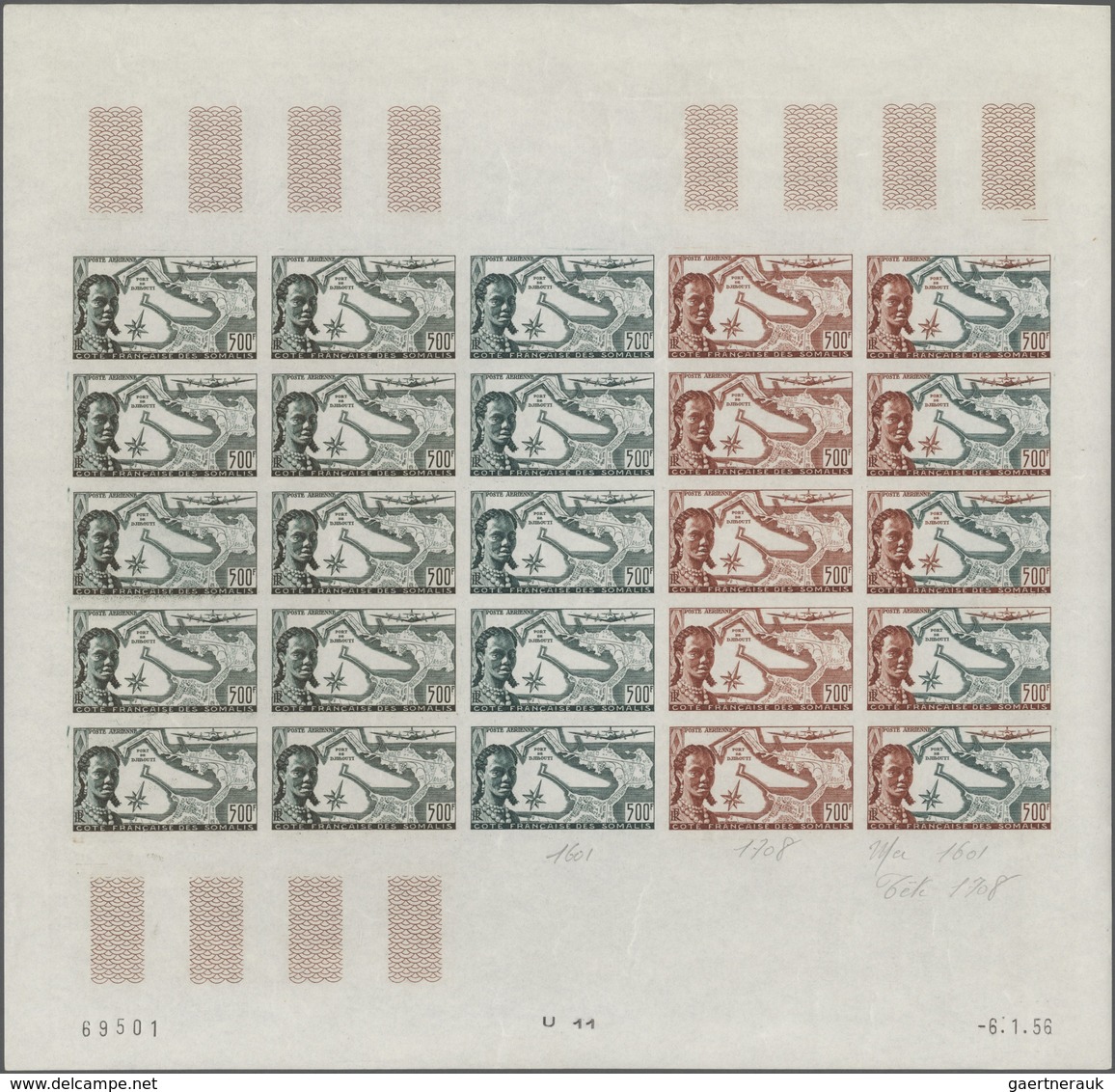 Französische Somaliküste: 1956/1958, IMPERFORATE COLOUR PROOFS, MNH Assortment Of Twelve Complete Sh - Ungebraucht