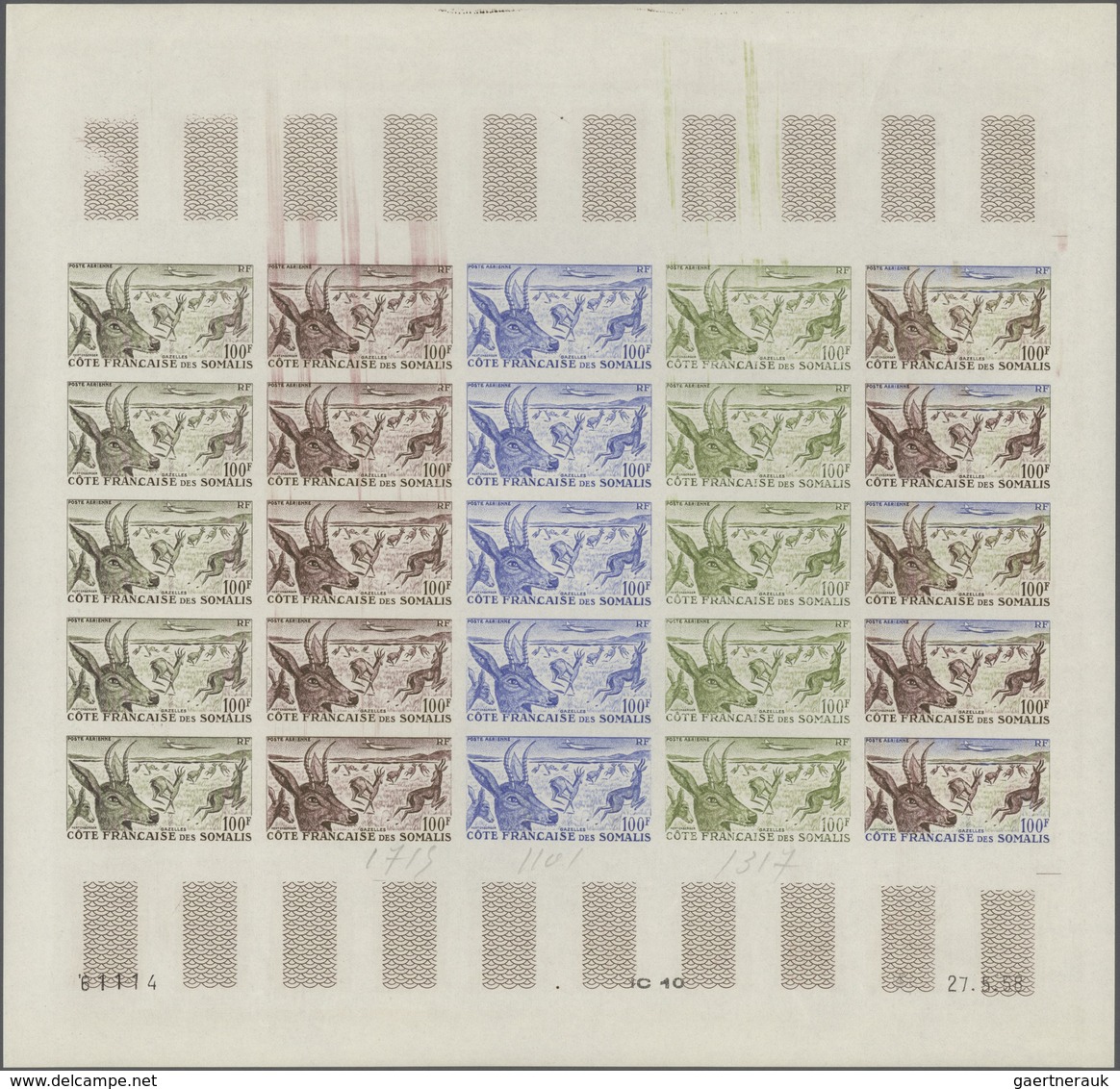 Französische Somaliküste: 1956/1958, IMPERFORATE COLOUR PROOFS, MNH Assortment Of Twelve Complete Sh - Ungebraucht