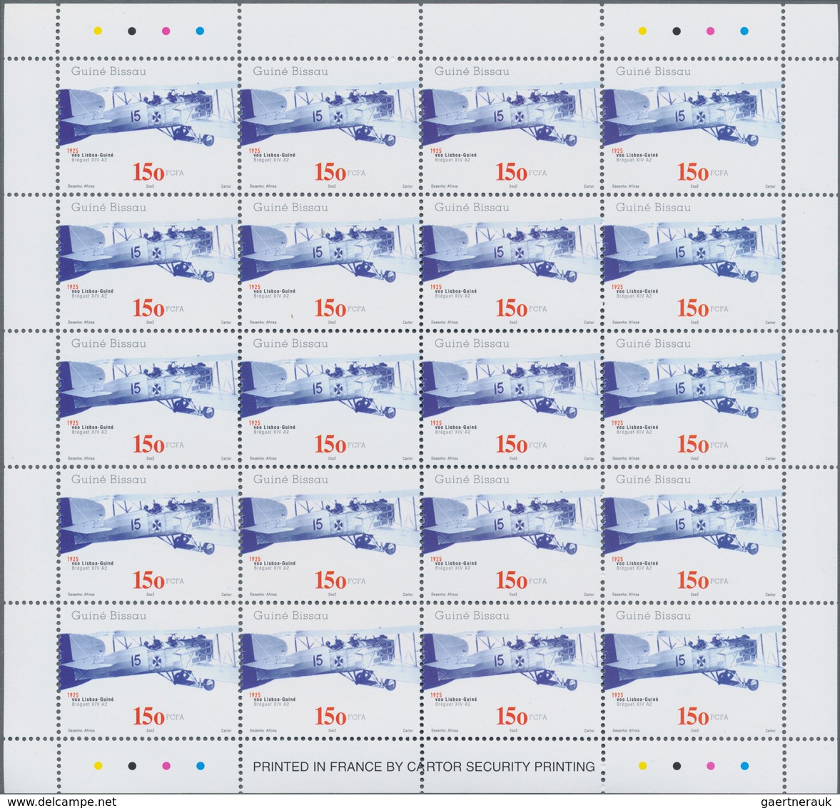 Guinea-Bissau: 2002, AVIATION, Complete Set Of Four In Miniature Sheets With 20 Stamps Each, In An I - Guinea-Bissau