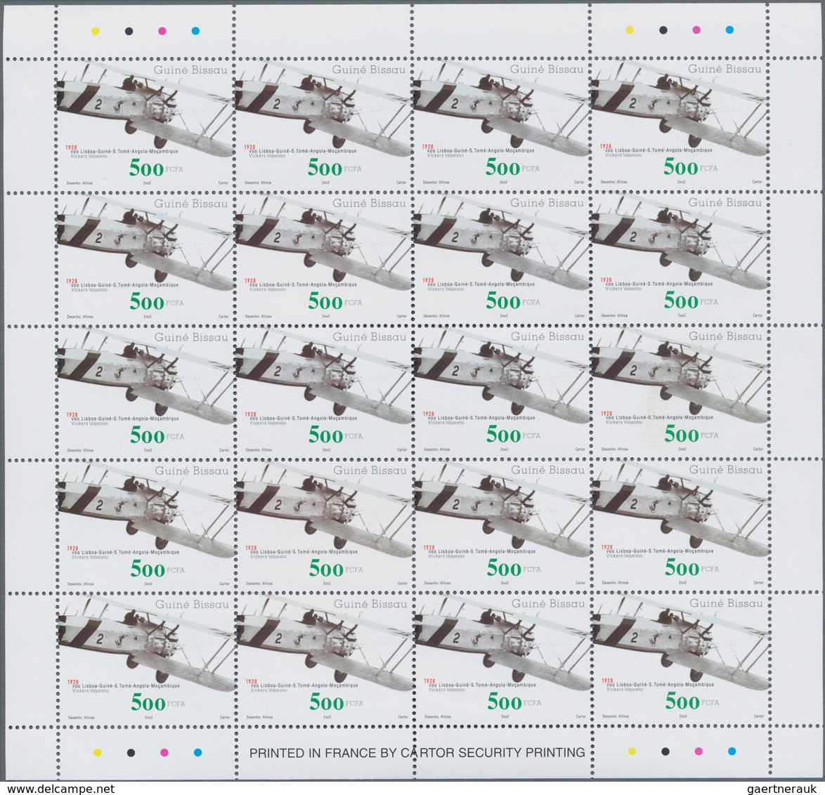 Guinea-Bissau: 2002, AVIATION, Complete Set Of Four In Miniature Sheets With 20 Stamps Each, In An I - Guinea-Bissau