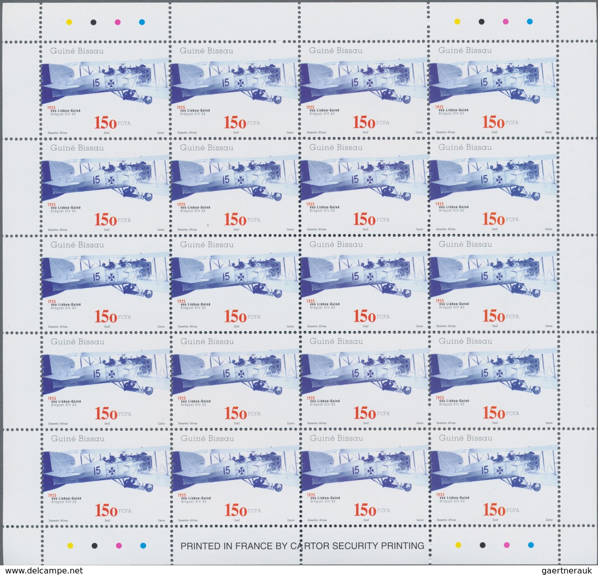 Guinea-Bissau: 2002, AVIATION, Complete Set Of Four In Miniature Sheets With 20 Stamps Each, In An I - Guinea-Bissau