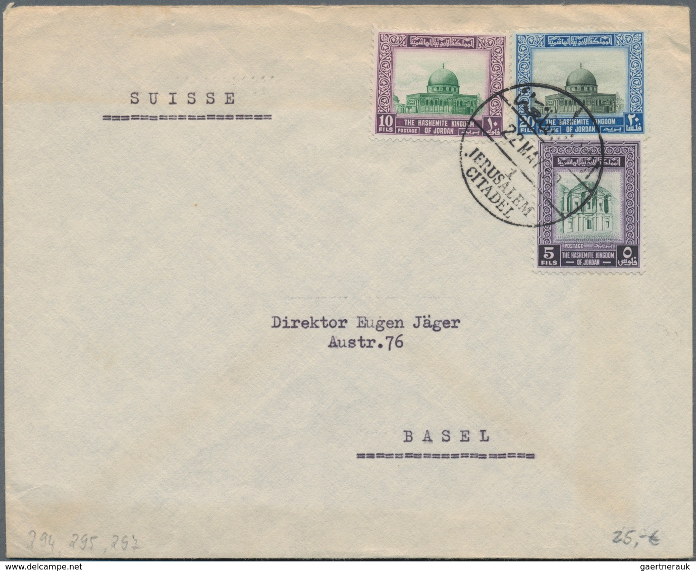 Jordanien: 1934/88 (ca.), covers (17 inc. FDC x3), used ppc (8 inc. 1934 to Addis Abeba/Ethiopia), a