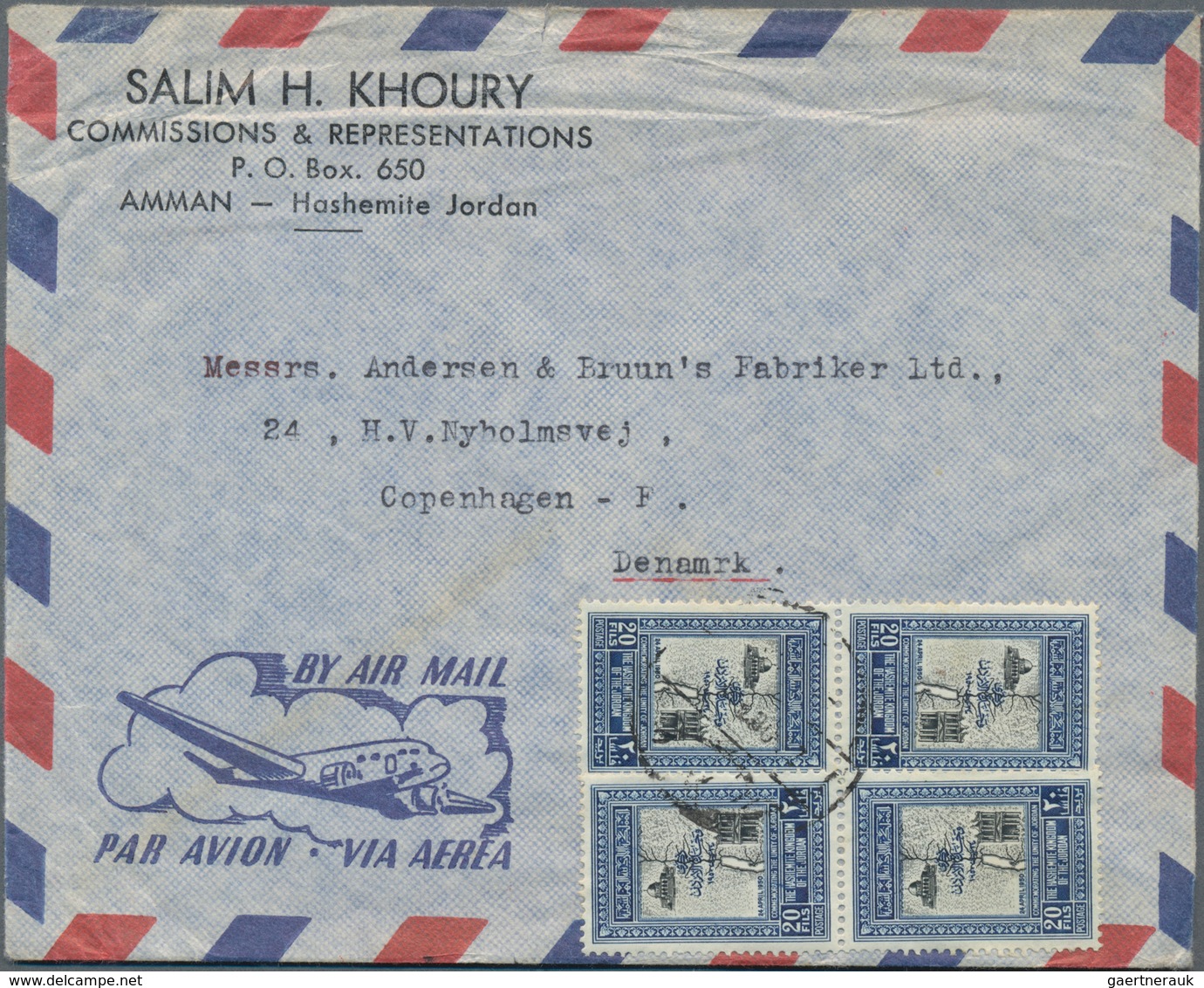 Jordanien: 1940/1961, Collection With Ca.50 Covers, Cards And Stationieries, Comprising Airmail Cove - Jordania