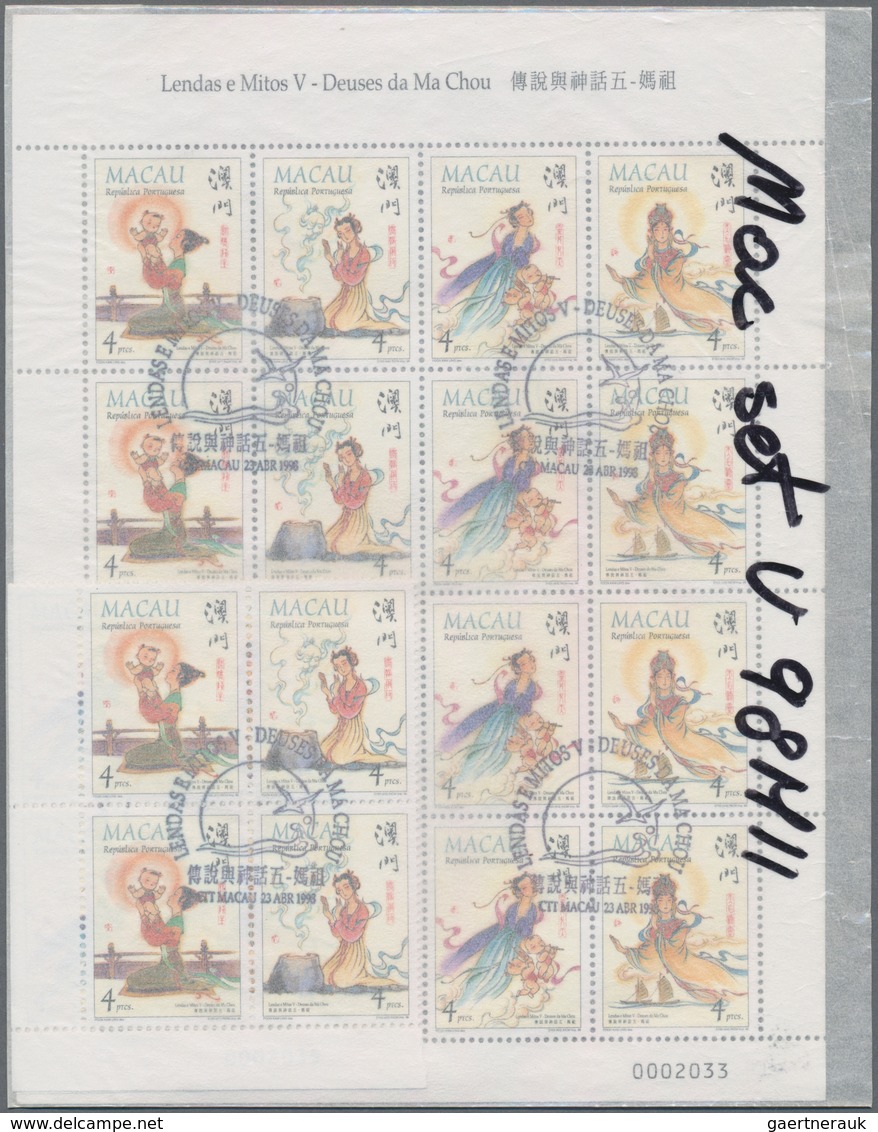 Macau: 1997/1998, small collection/accumulation mostly first day cancelled stamps and souvenir sheet