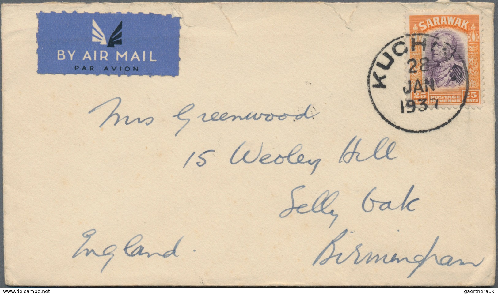 Malaiische Staaten - Sarawak: 1929/48, Covers (5) Mostly Airmail To UK/USA, FDC 1947/53 (5) Inc. 1 C - Sonstige & Ohne Zuordnung