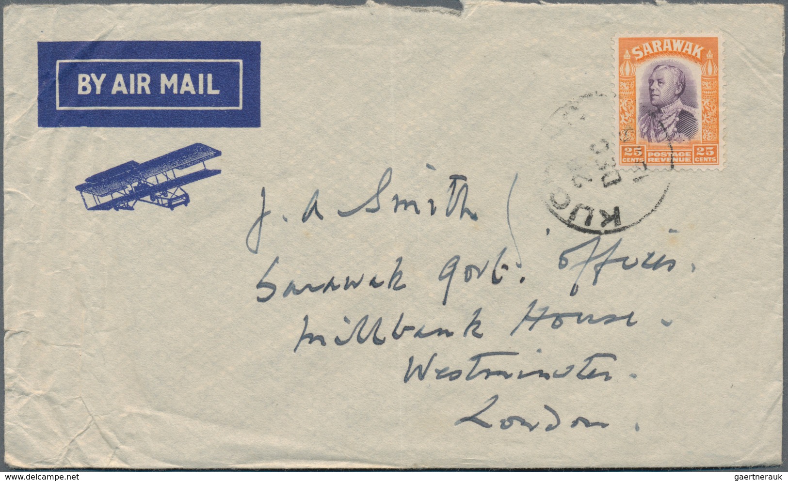 Malaiische Staaten - Sarawak: 1929/48, Covers (5) Mostly Airmail To UK/USA, FDC 1947/53 (5) Inc. 1 C - Andere & Zonder Classificatie