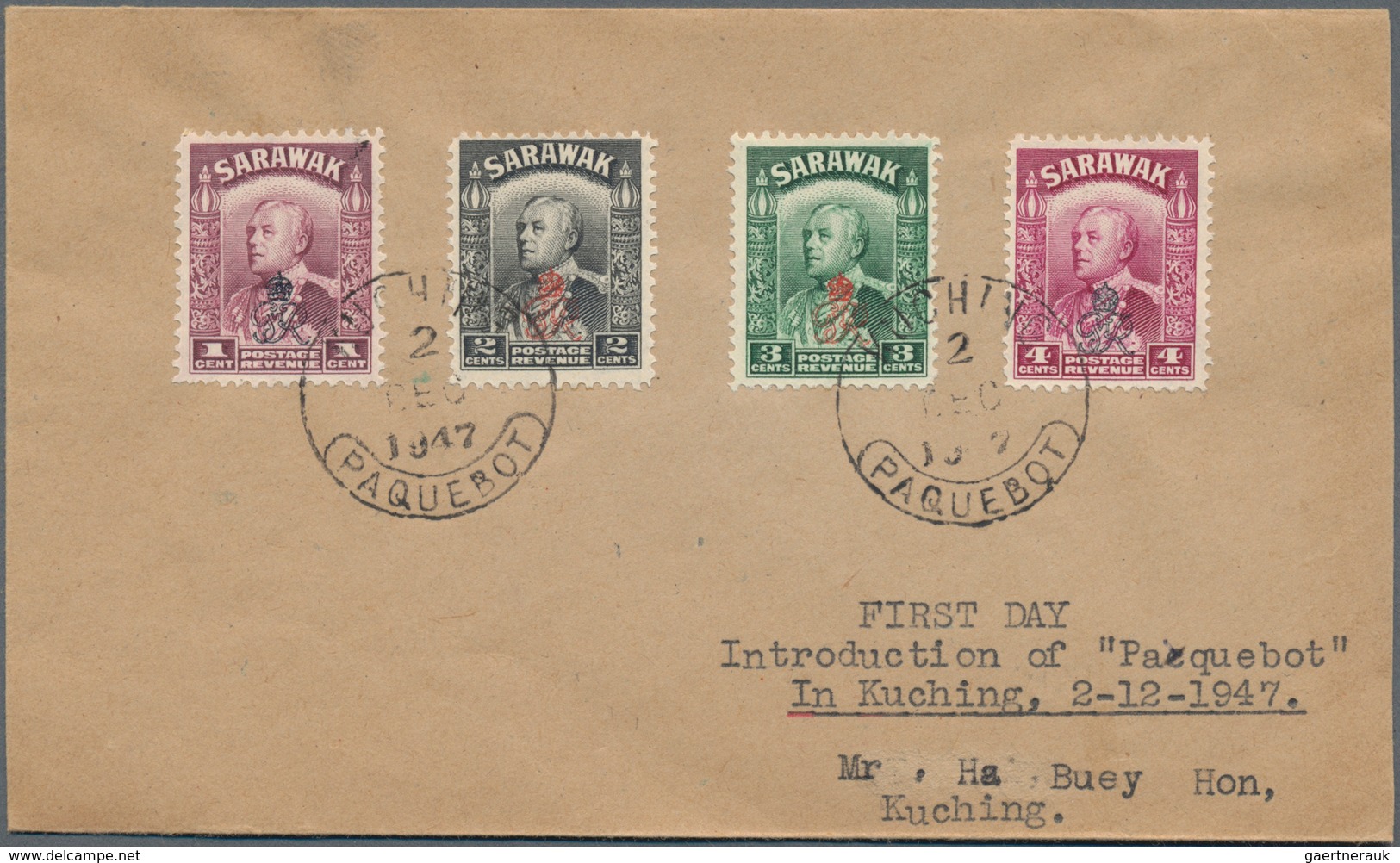 Malaiische Staaten - Sarawak: 1929/48, covers (5) mostly airmail to UK/USA, FDC 1947/53 (5) inc. 1 C