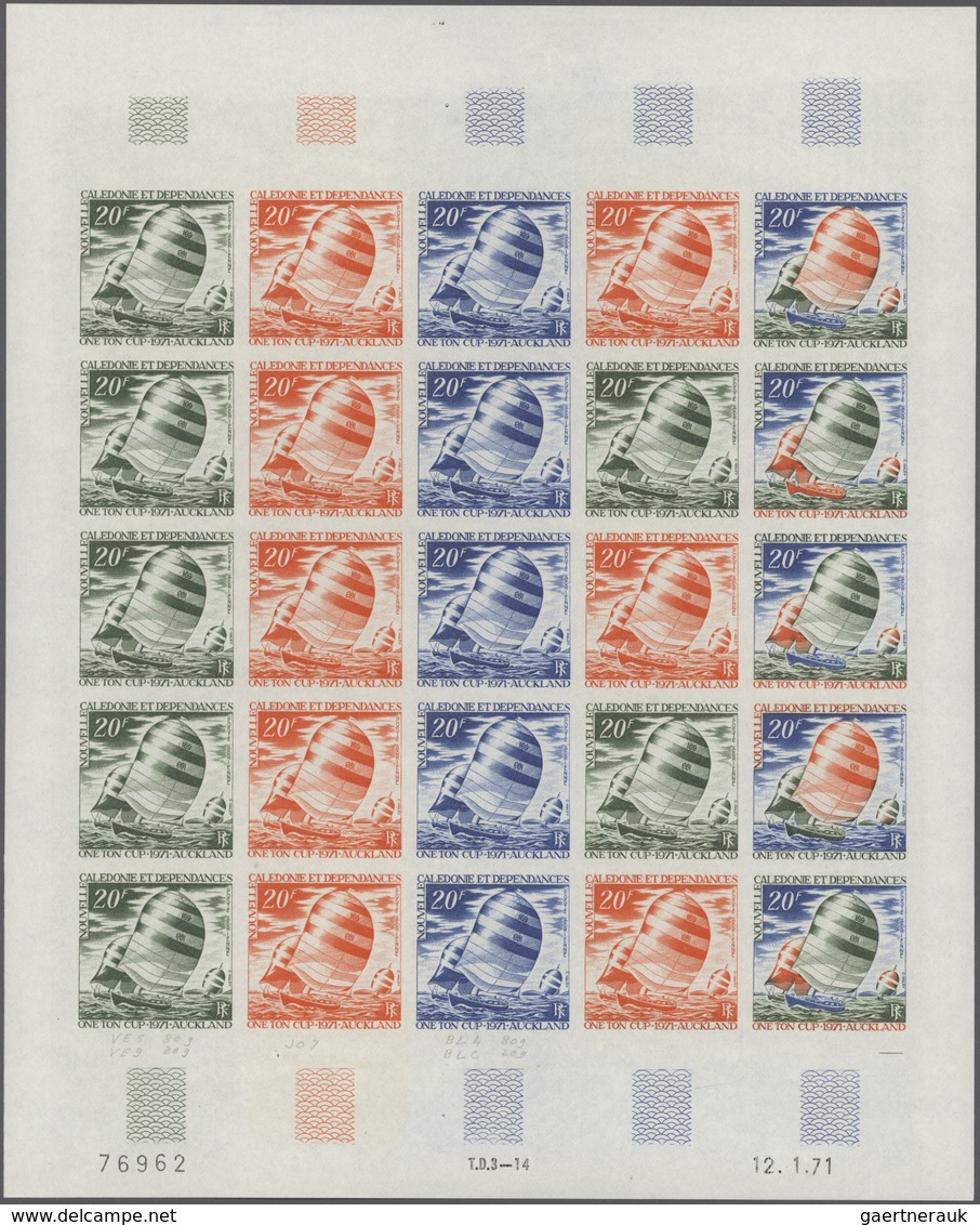 Neukaledonien: 1969/1975, IMPERFORATE COLOUR PROOFS, MNH Collection Of 58 Complete Sheets (=1.405 Pr - Ungebraucht