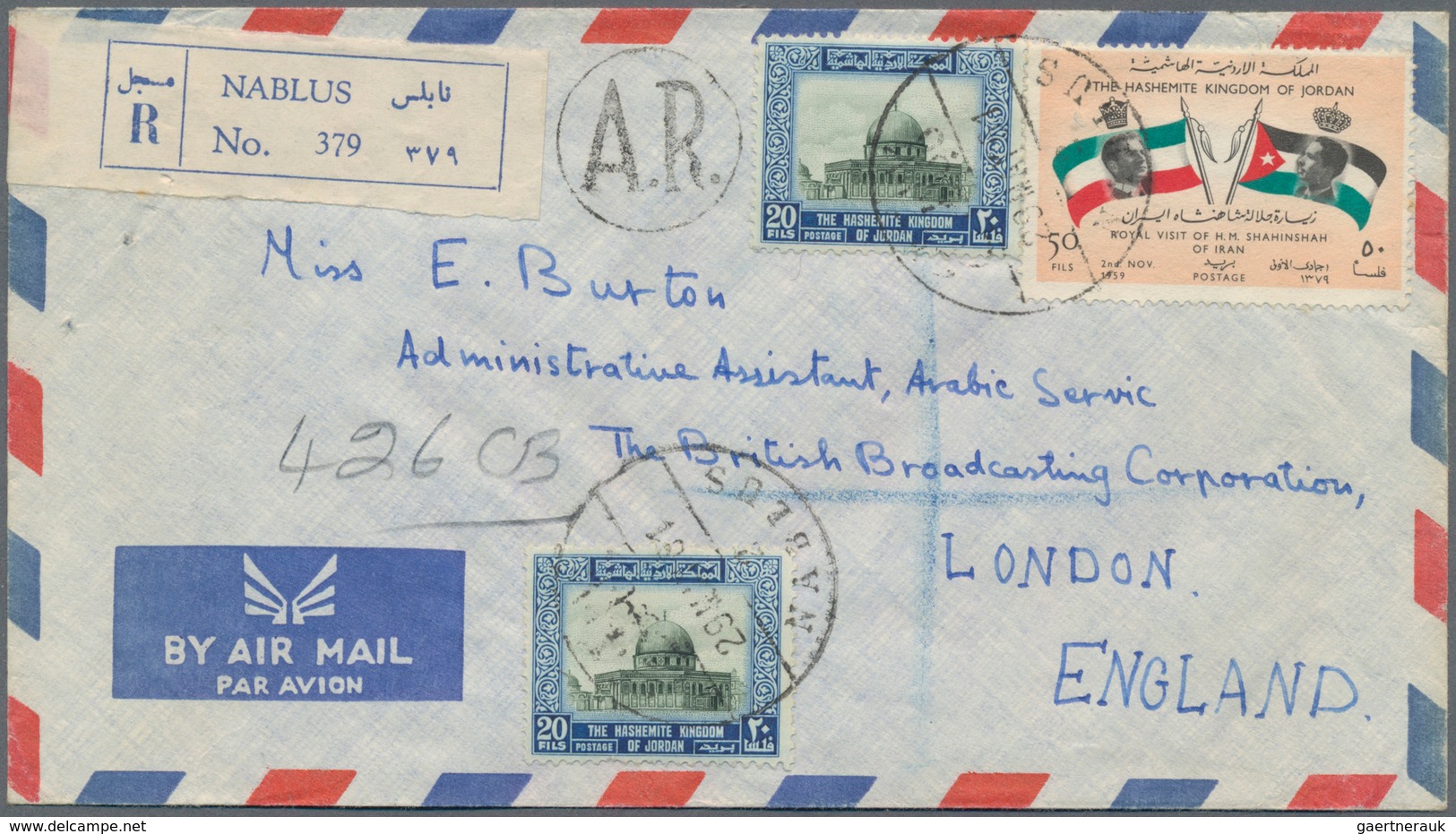 Palästina - Stempel: 1950/1967 Ca., WEST BANK Postmarks Collection With 38 Covers From Jordan, Compr - Palestina