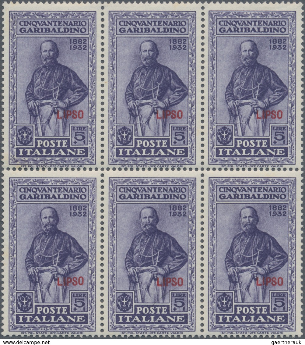 Ägäische Inseln: 1932. 50 Anniversary Of The Death Of Garibaldi, Overprinted LIPSO In Red Or Black. - Ägäis