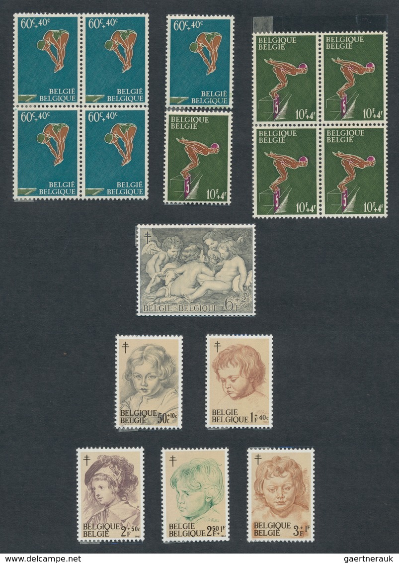 Belgien: 1957/1986 (ca.), Collection On Blanc Pages MNH, Many Sets Additionally In Pairs Or Blocks O - Verzamelingen