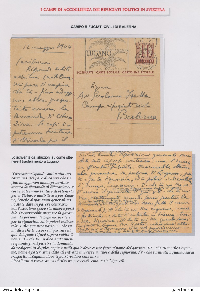 Italien: 1944/1945, Italian Political Refugees In Switzerland, Specialised Collection Of Covers/card - Verzamelingen