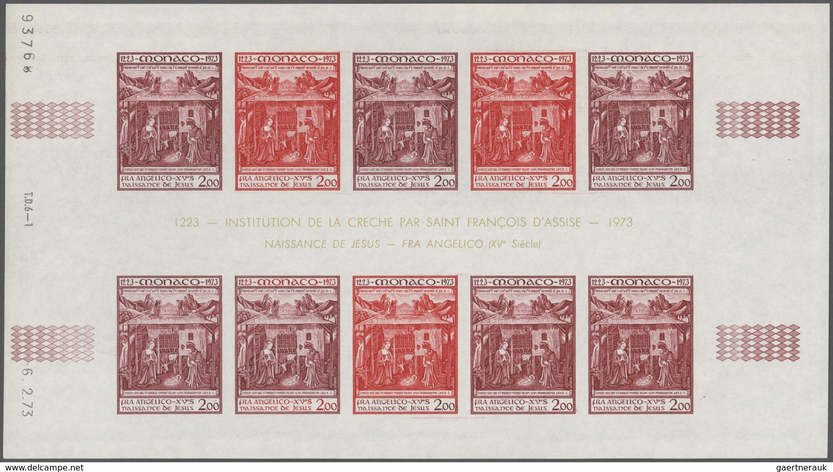 Monaco: 1973/1977, IMPERFORATE COLOUR PROOFS, MNH Collection Of 38 Complete Sheets (=1.040 Proofs), - Usados