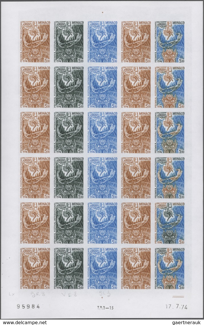 Monaco: 1973/1977, IMPERFORATE COLOUR PROOFS, MNH Collection Of 38 Complete Sheets (=1.040 Proofs), - Oblitérés