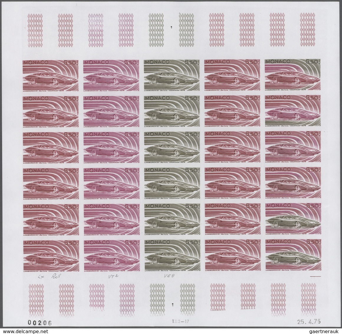 Monaco: 1973/1977, IMPERFORATE COLOUR PROOFS, MNH Collection Of 38 Complete Sheets (=1.040 Proofs), - Usados