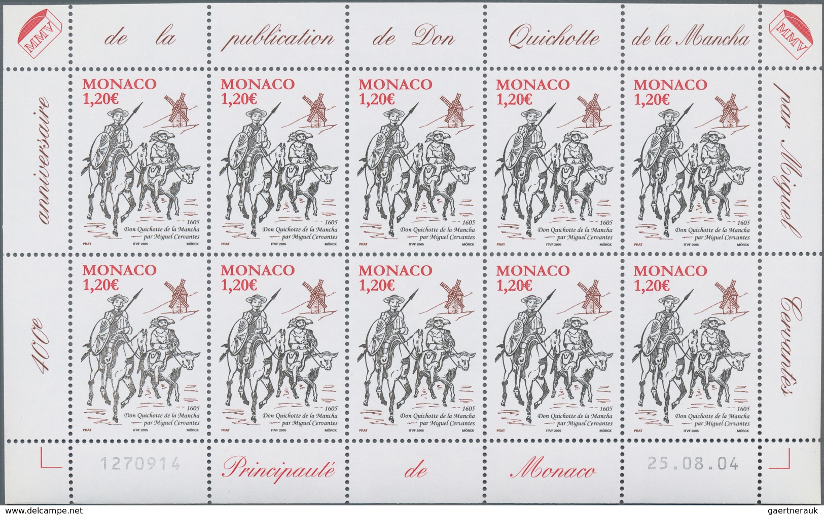 Monaco: 2004, 1.20 € Don Quichotte, 770 Complete Sheets With 7.700 Stamps Mint Never Hinged. Michel - Gebruikt