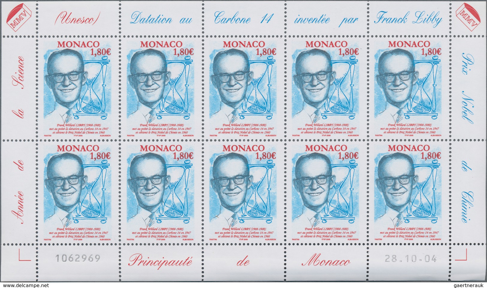 Monaco: 2004, 1.80 € W. Libby, 770 Complete Sheets With 7.700 Stamps Mint Never Hinged. Michel No. 2 - Gebruikt