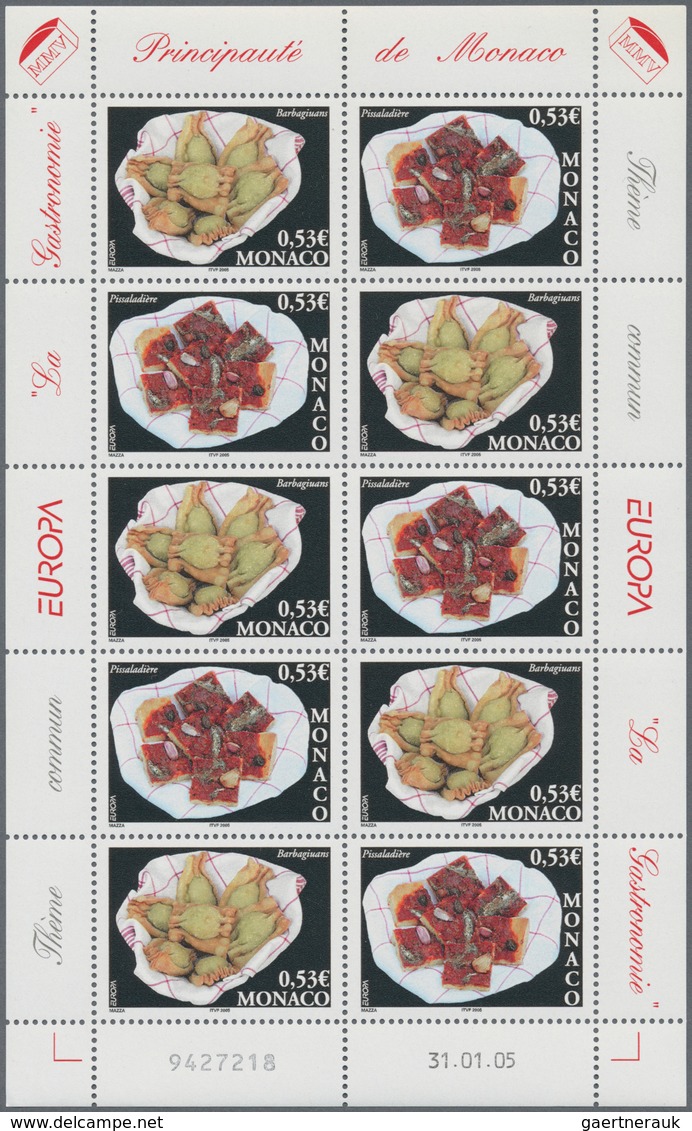 Monaco: 2005, 2 X 0.55 €, 2 X 0.55 € Europa: Gastronomy/Food, 3.040 Complete Sheets With 7.600 Sets - Gebruikt