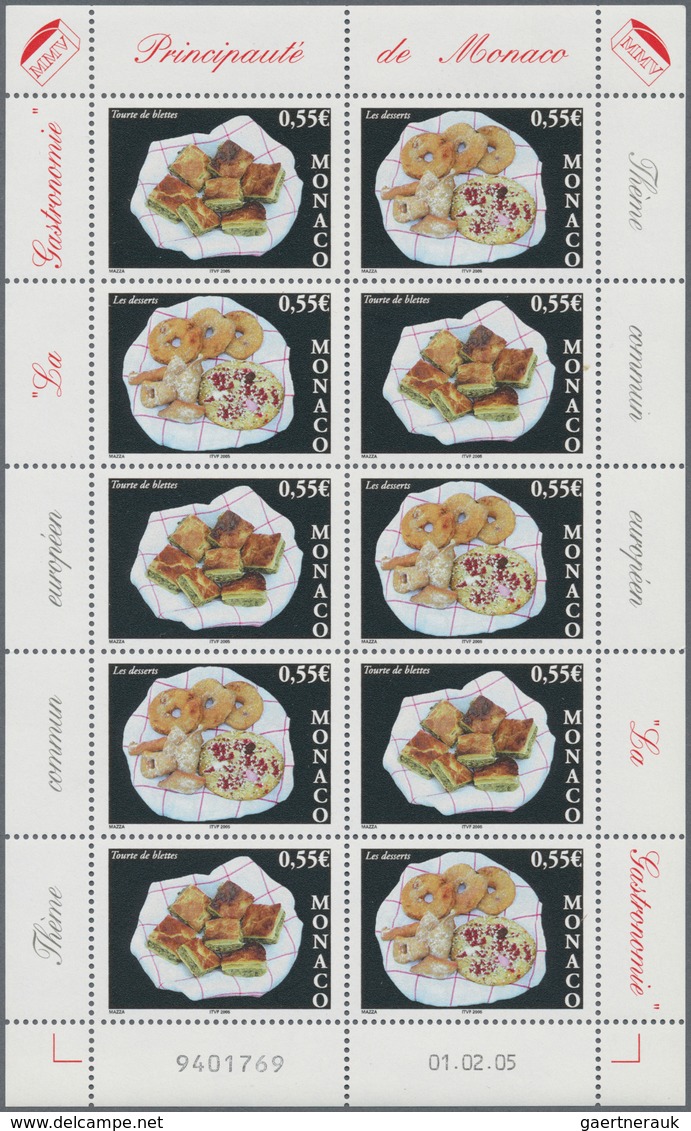 Monaco: 2005, 2 X 0.55 €, 2 X 0.55 € Europa: Gastronomy/Food, 3.040 Complete Sheets With 7.600 Sets - Gebruikt