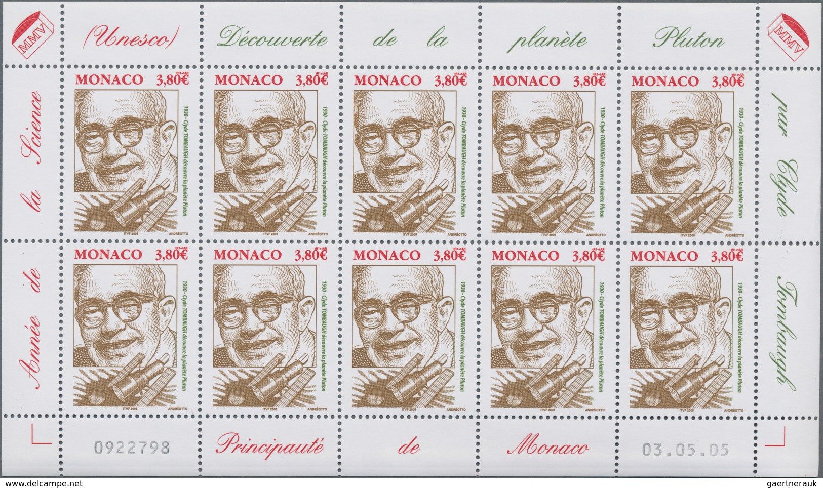 Monaco: 2005, 1.22, 1.98, 3.80 €, Year Of Science, 770 Complete Sheets Per Issue With 7.700 Sets Min - Gebruikt