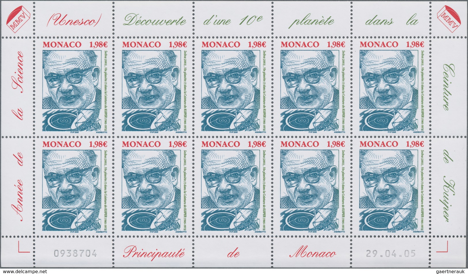 Monaco: 2005, 1.22, 1.98, 3.80 €, Year Of Science, 770 Complete Sheets Per Issue With 7.700 Sets Min - Usati