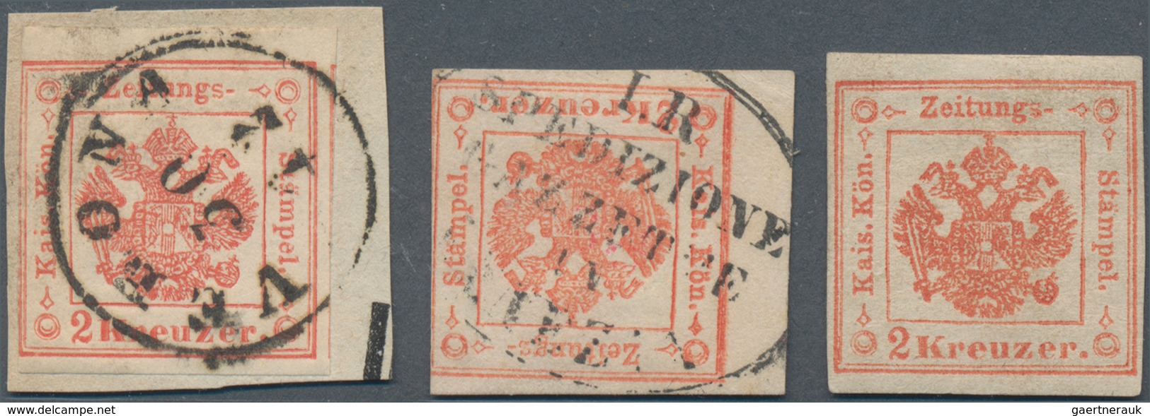 Österreich - Lombardei Und Venetien - Zeitungsstempelmarken: 1853/1859, Konvolut Mit 20 Werten Der 2 - Lombardy-Venetia