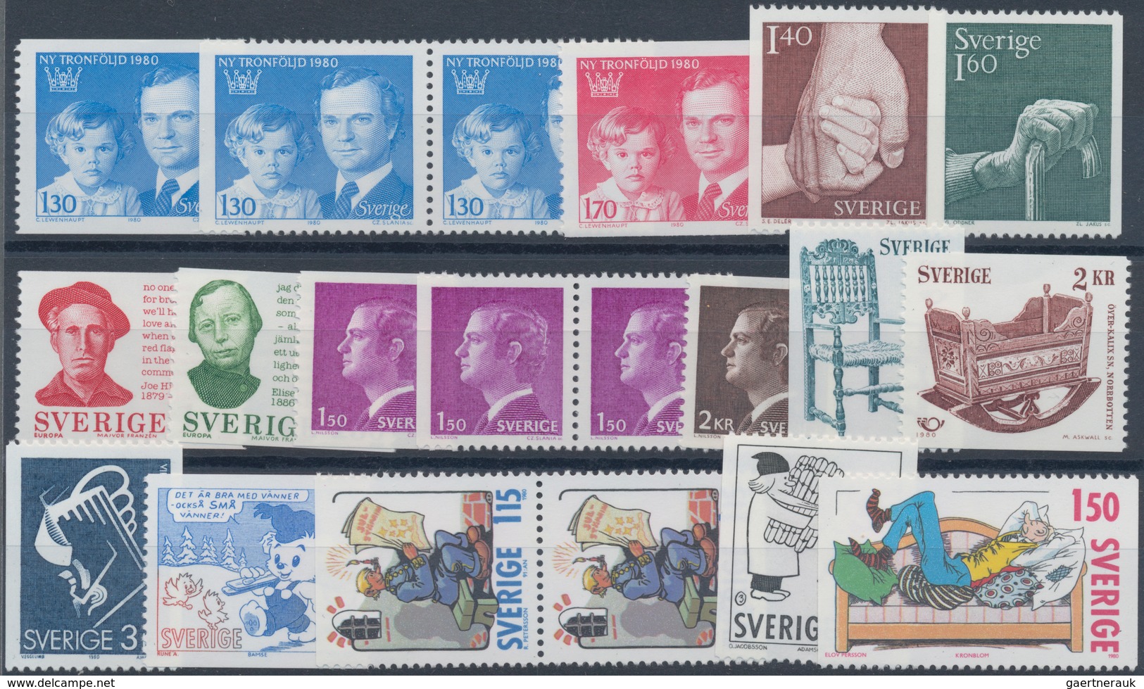 Schweden: 1980, Year Sets Without The Definitive Michel No. 1105 And The Souvenir Sheet MNH Per 125 - Brieven En Documenten