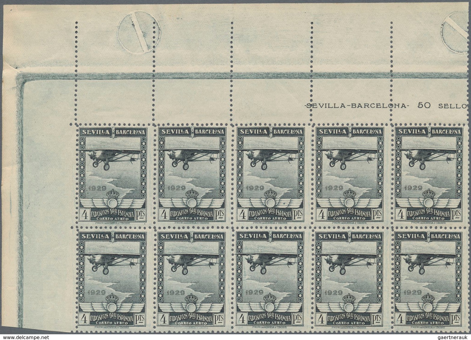 Spanien: 1929, Airmail Issue 4pta. Grey Black Showing Airplane 'Spirit Of St. Louis' In An Investmen - Usados