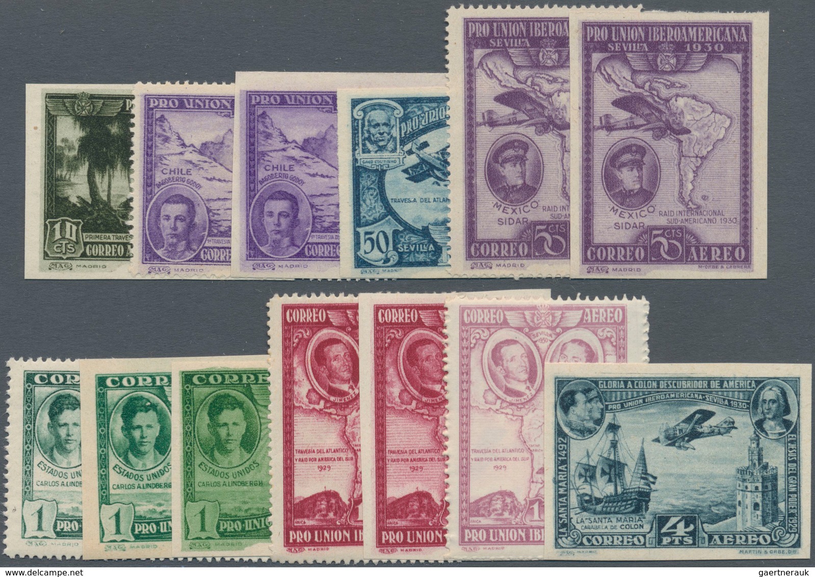 Spanien: 1930, Ibero-American Exhibition In Sevilla Large Lot With About 500 Airmail Stamps In 13 Di - Usados