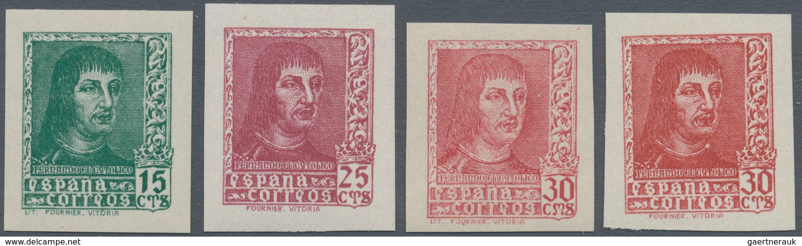 Spanien: 1938, Ferdinand II. In A Lot With About 1.450 IMPERFORATE Stamps With Five Different Values - Gebruikt