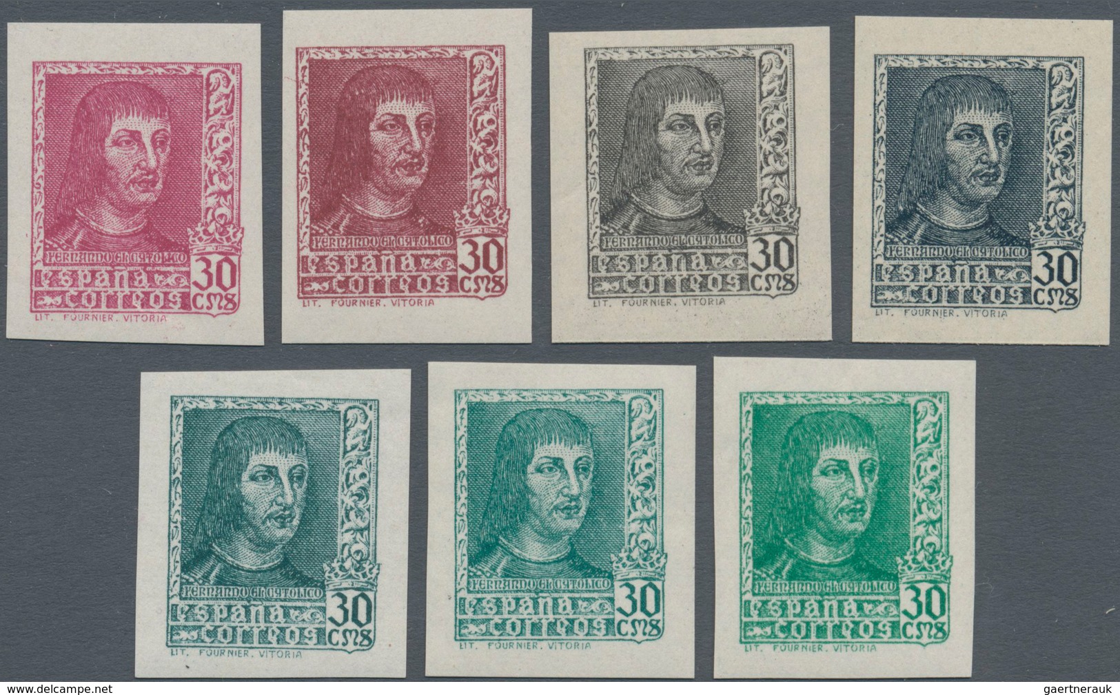 Spanien: 1938, Ferdinand II. 30c. ‚Lit. Fournier Vitoria‘ In A Lot With About 1.200 IMPERFORATE COLO - Gebruikt
