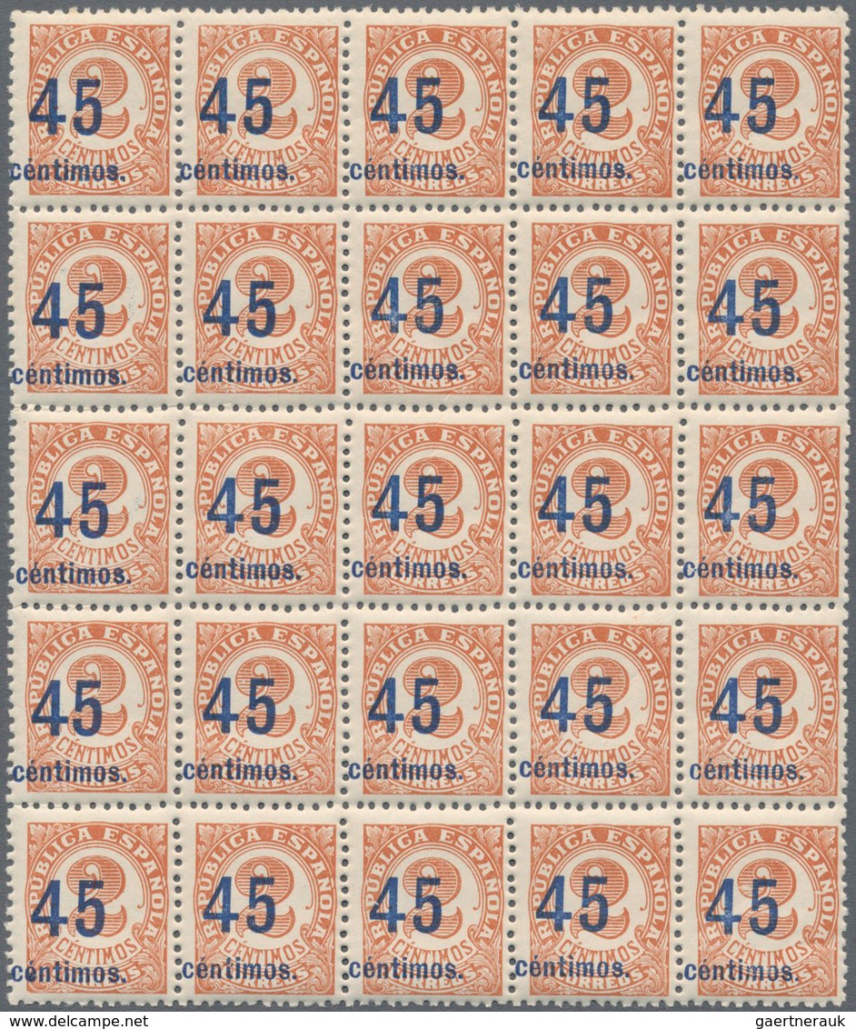 Spanien: 1938, Numeral Issue 2c. Red-brown ‚Republica Espanola‘ Surcharged ‚45 Centimos‘ In A Lot Wi - Gebruikt