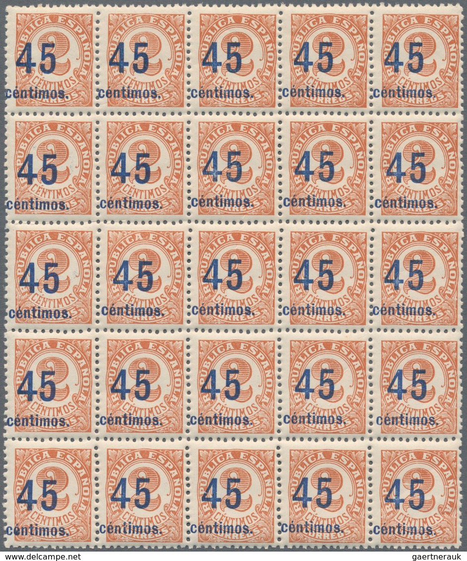 Spanien: 1938, Numeral Issue 2c. Red-brown ‚Republica Espanola‘ Surcharged ‚45 Centimos‘ In A Lot Wi - Usados