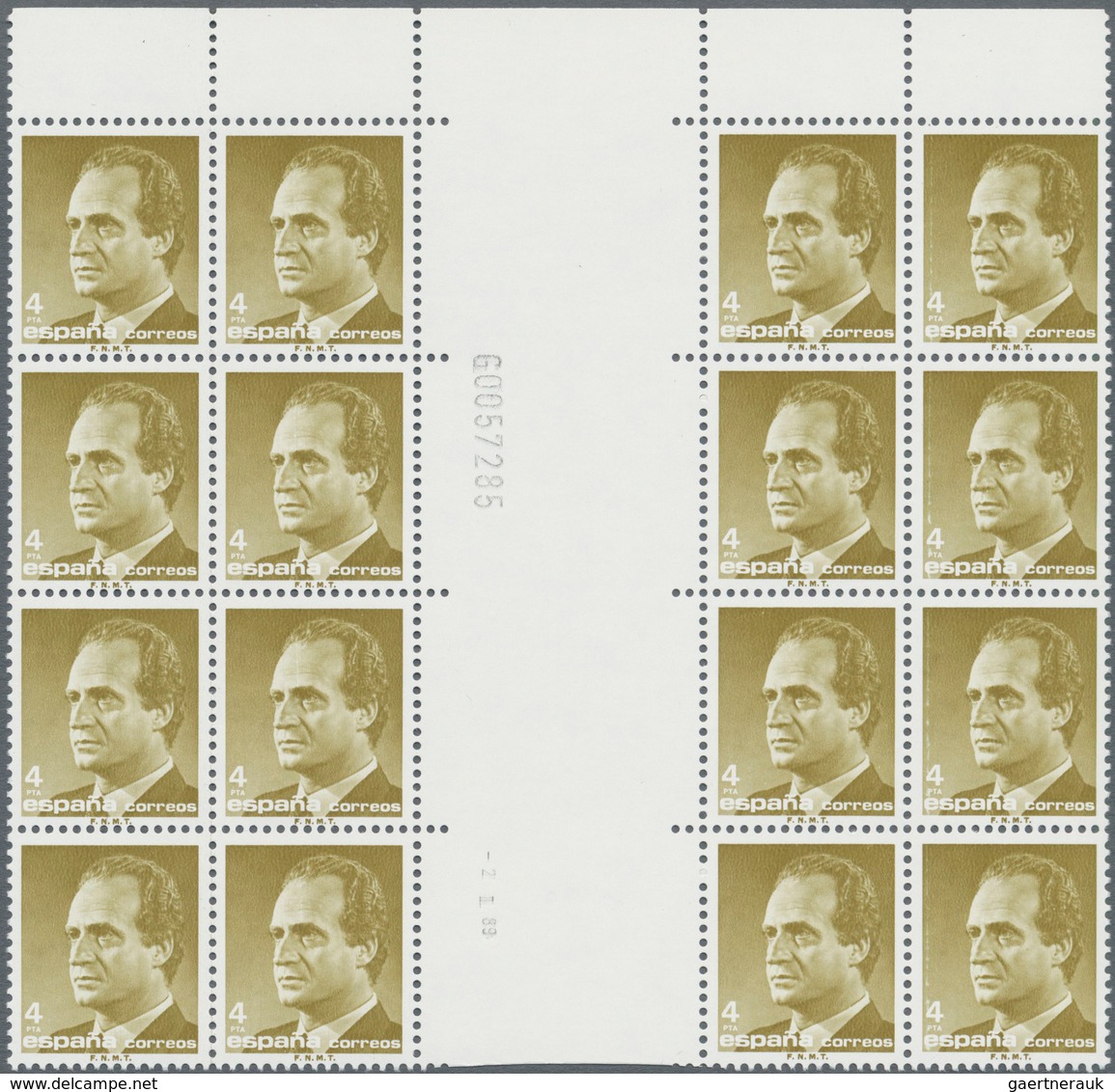 Spanien: 1986, King Juan Carlos I. 4pta. Dark Yellow Olive In A Lot With About 200 Stamps Mostly Wit - Gebruikt